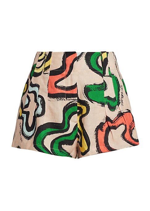 Abstract Linen High-Rise Shorts