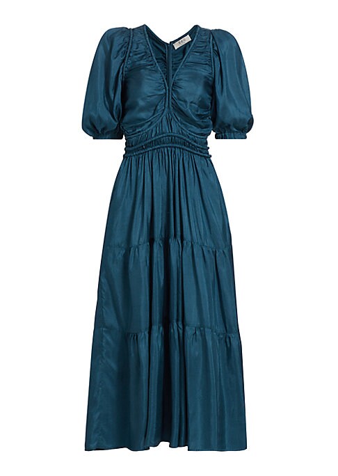 Silk Puff Sleeve Maxi Dress