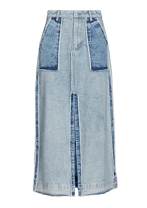 Frayed Denim Midi Skirt