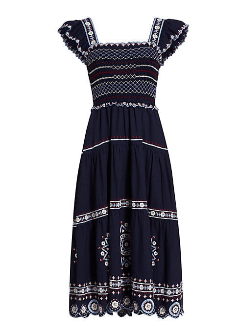 Embroidered Flutter Midi Dress