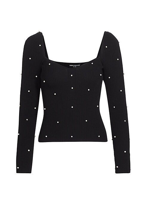 Pearl-Embellished Fitted Sweater