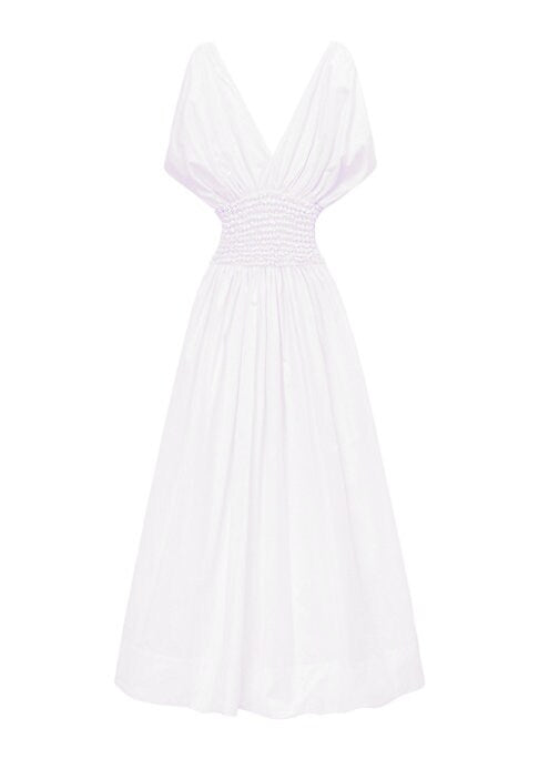 V-Neck Smock Midi Dress