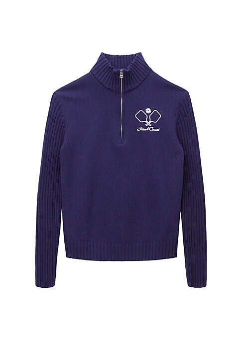 Sporty Zippered Knit Sweater