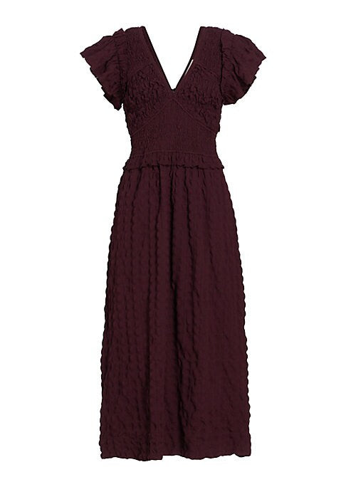 Textured Smocked Midi Dress