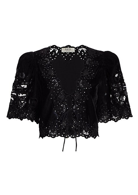 Lace Tie-Front Velvet Top