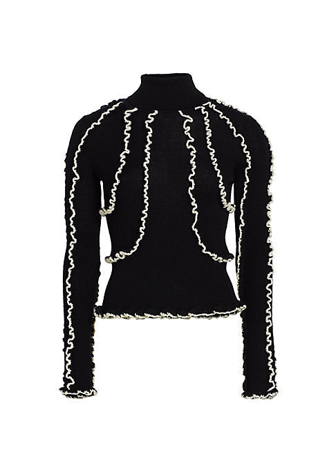 Ruffled Wool Turtleneck Top