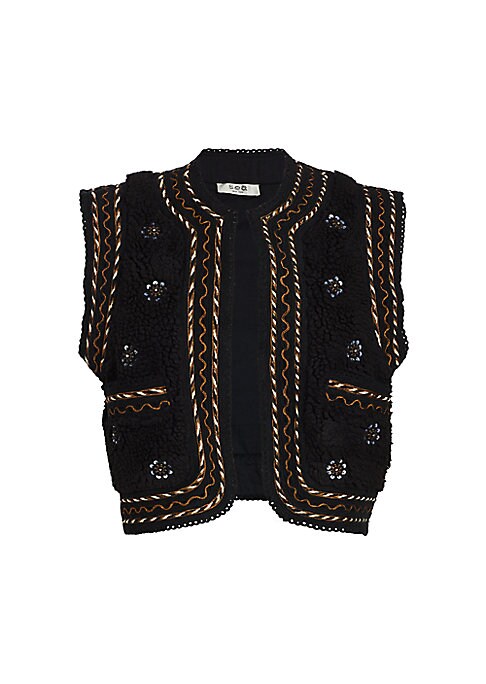 Embroidered Floral Sherpa Vest