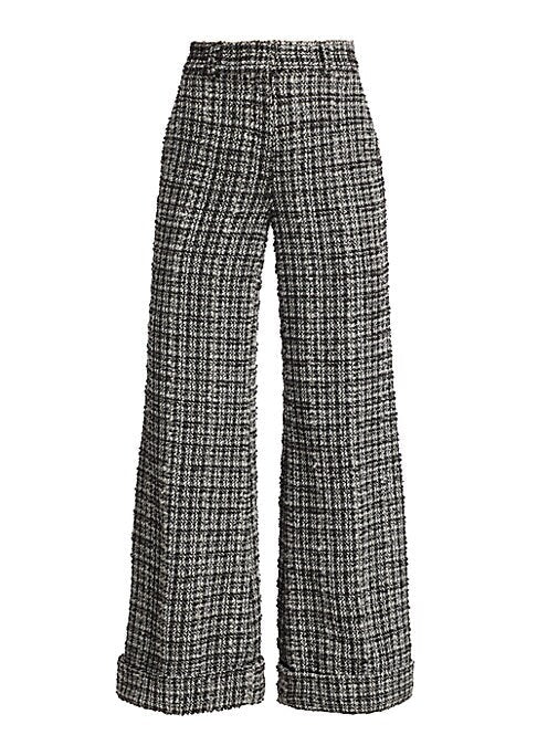 Frayed Tweed Wide-Leg Trousers