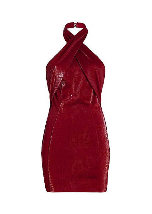 Croc-Embossed Halter Minidress