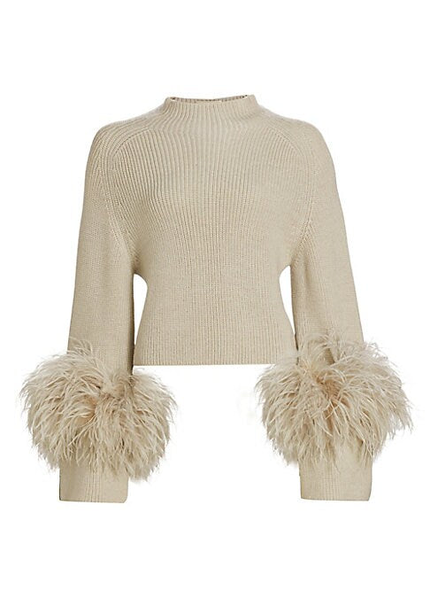 Feathered Cuff Knit Sweater