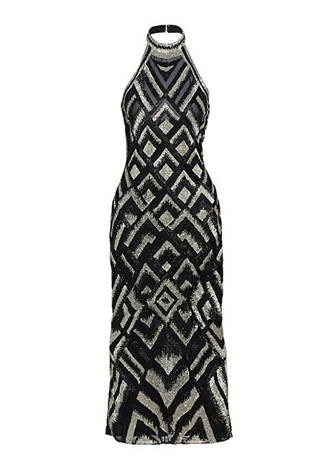 Geometric Beaded Halter Dress