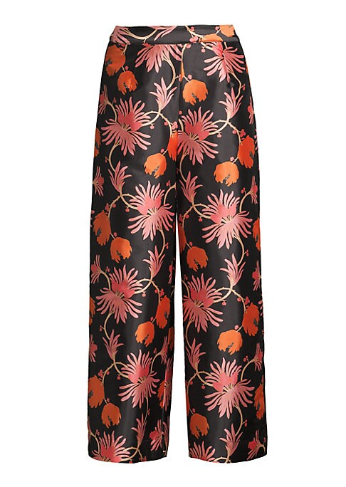 Floral Silk Wide-Leg Pants