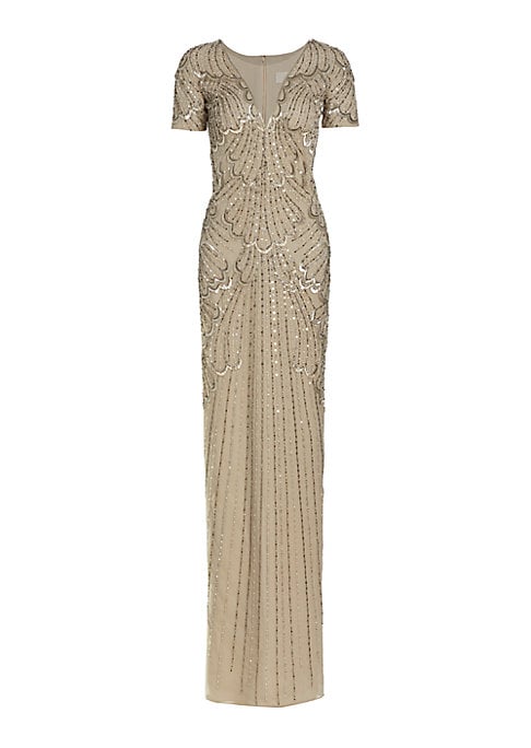 Beaded V-Neck Evening Dress