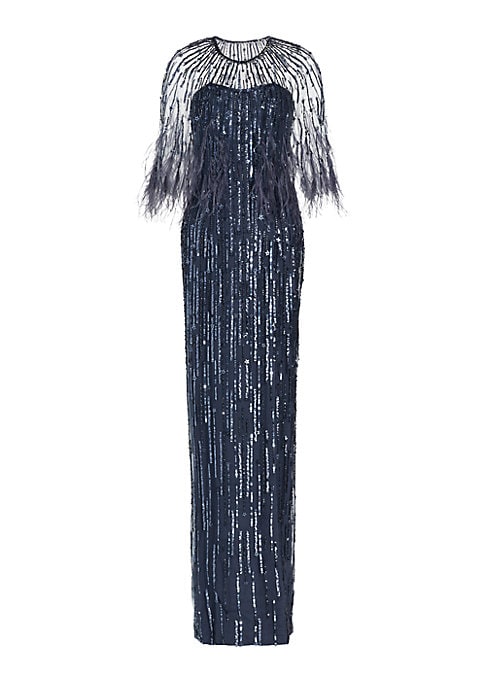 Glamorous Feathered Evening Ensemble
