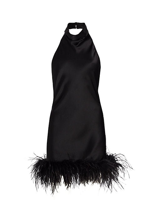 Feathered Silk Halter Dress