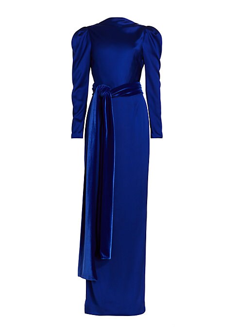 Elegant Velvet-Sashed Gown