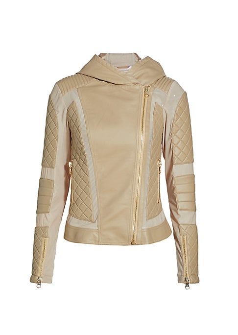 Hooded Padded Leather Jacket