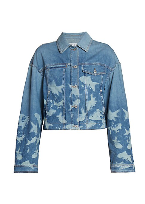 Cropped Fish Print Denim Jacket