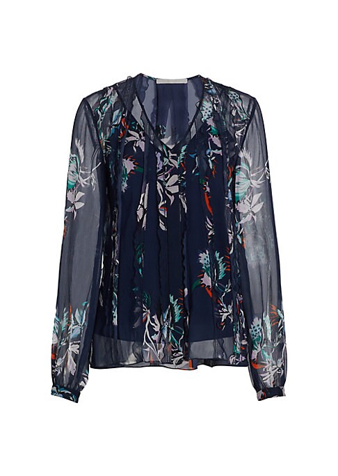 Ruffled Floral Silk Blouse