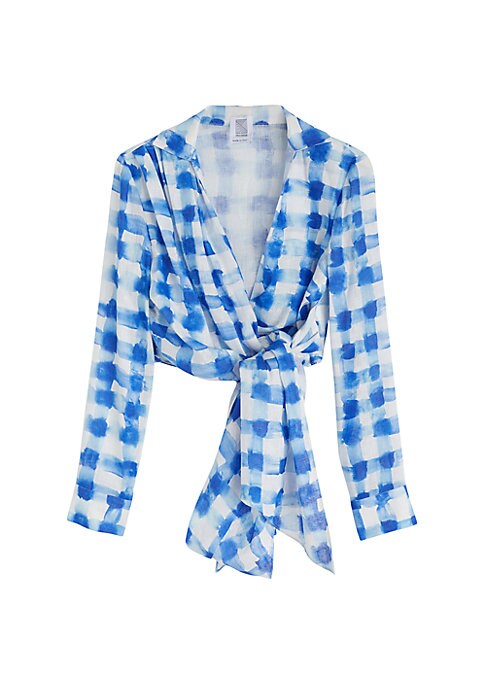 Gingham Draped Linen Top