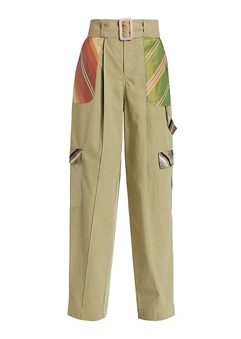 Belted Silk-Accent Cargo Pant
