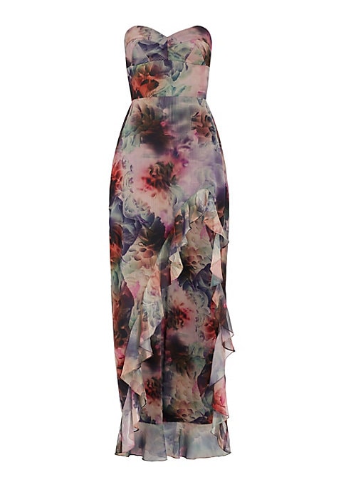 Floral Ruffle Evening Dress
