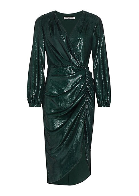 Metallic V-Neck Midi Dress