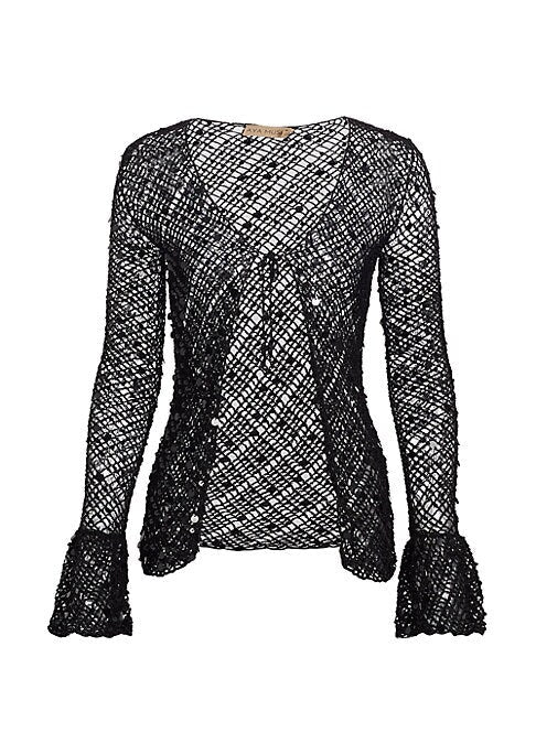 Sequined Tie-Front Cardigan