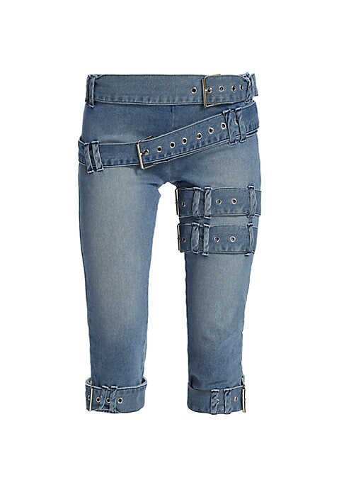 Buckle Detail Denim Capris