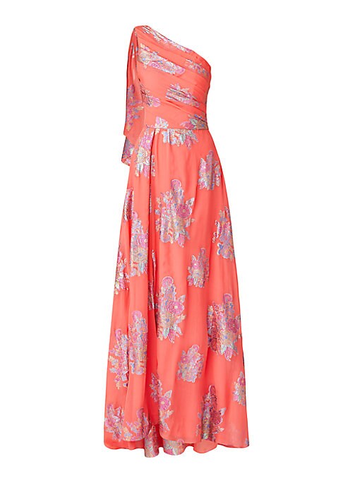 Metallic Floral One-Shoulder Gown