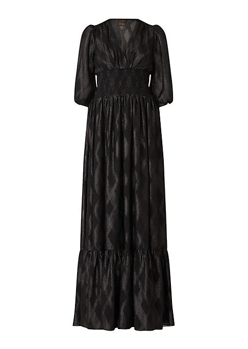Metallic Crisscross Puff Gown