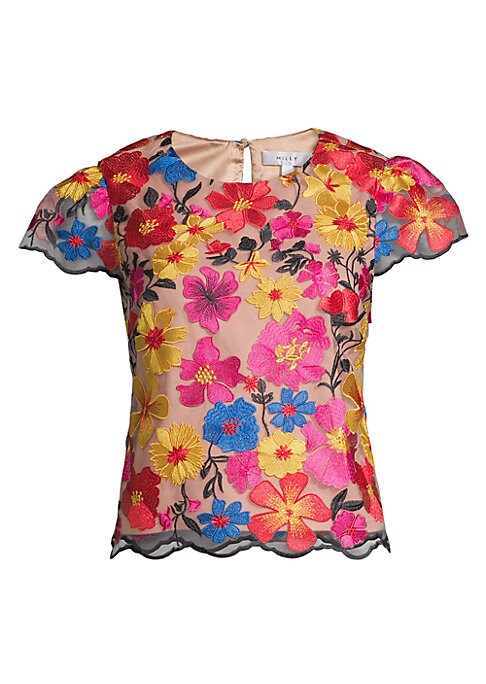 Embroidered Floral Mesh Top