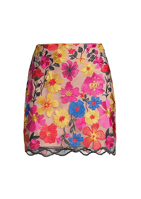 Embroidered Floral Mesh Skirt