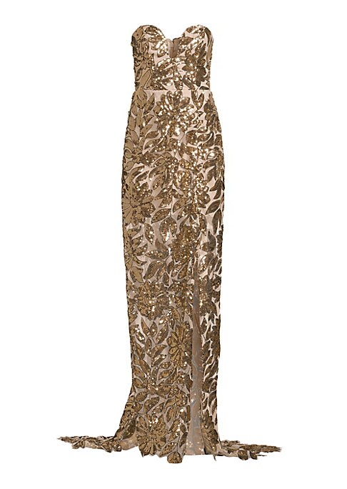 Sequined Leafy Column Gown