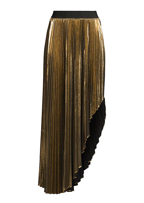 Asymmetric Pleated Metallic Skirt