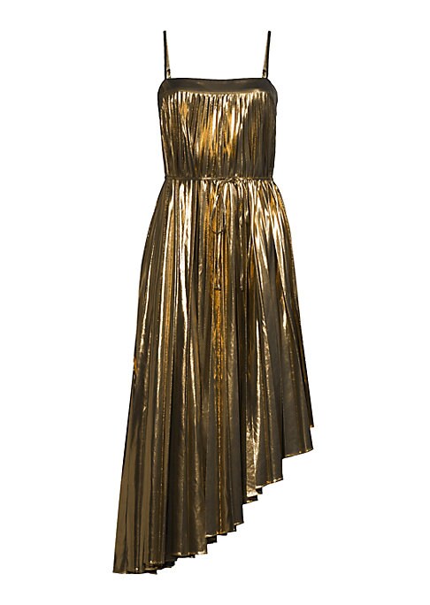 Metallic Pleated Midi Dress