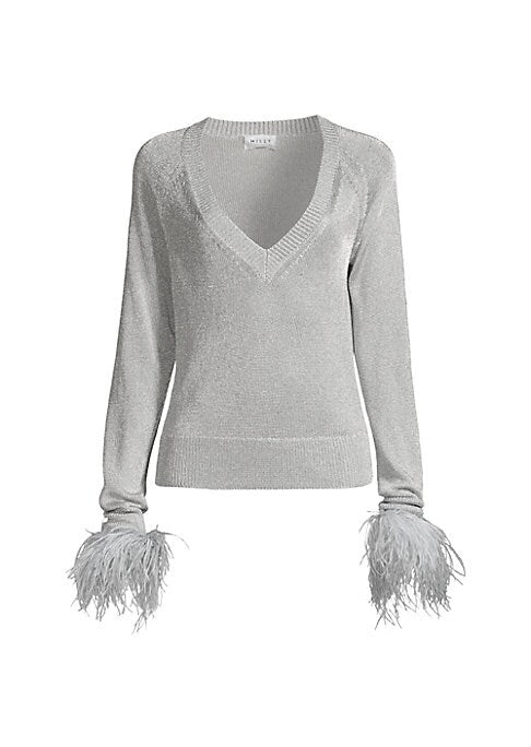 Feathered Metallic Knit Sweater
