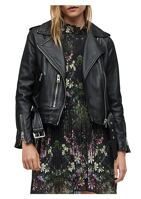 Belted Leather Biker Jacket