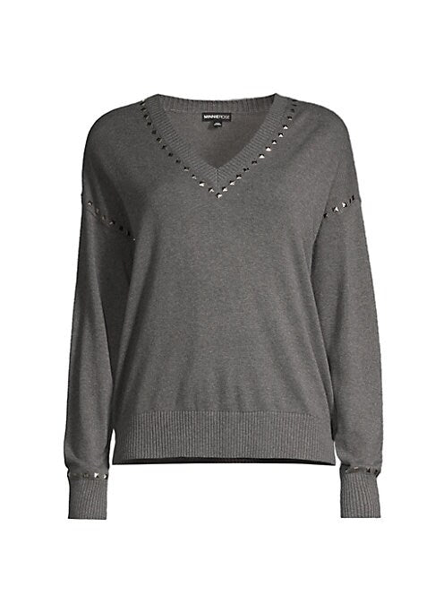 Studded Cashmere V-Neck Top