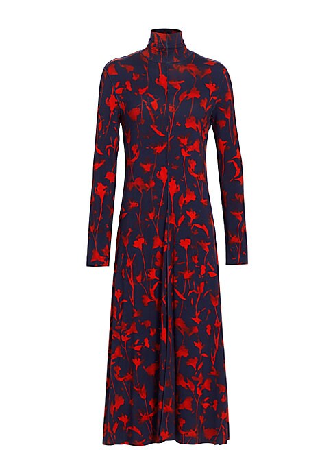 Cyan Floral Turtleneck Dress