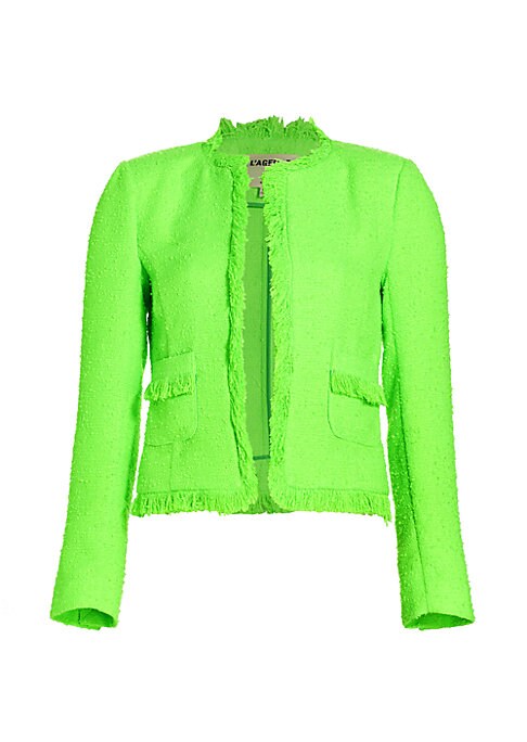 Fringed Tweed Open Blazer
