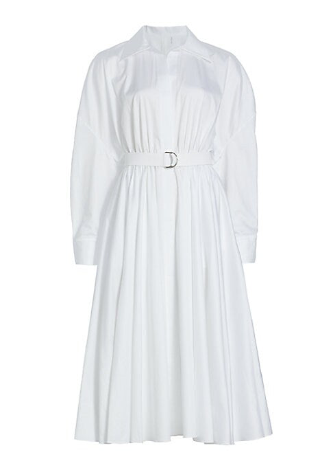 Belted Poplin Midi Dress