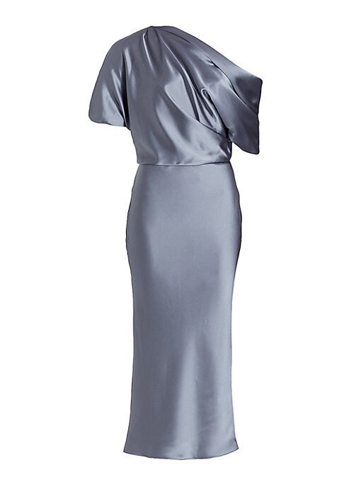Satin One-Shoulder Midi Dress