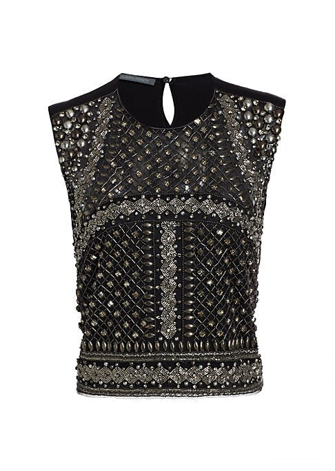 Beaded Cropped Sheer Top