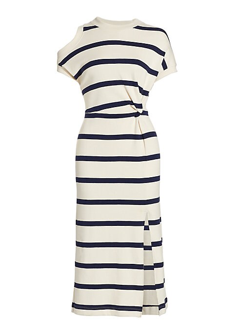 Twist-Front Striped Midi Dress