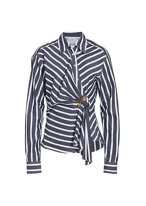 Chic Striped Wrap Shirt