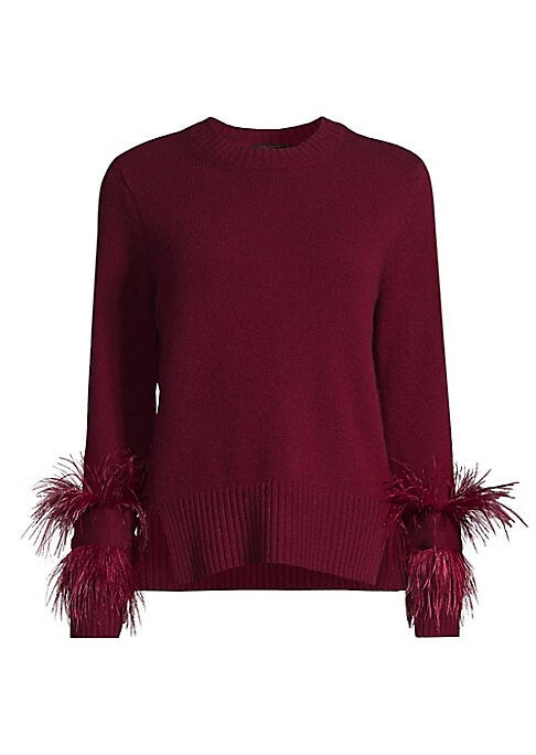 Feather-Trimmed Cashmere Sweater
