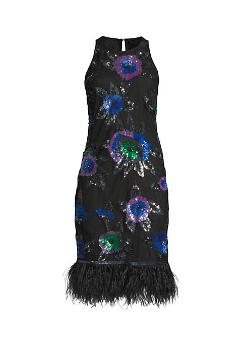 Floral Sequin Feather Dress