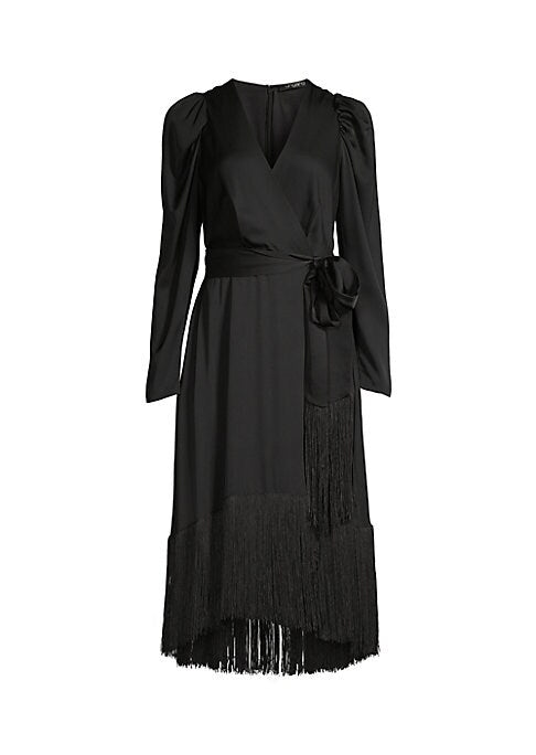 Tassel-Trim Silk Wrap Dress