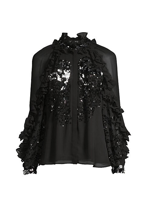 Sequined Ruffle Chiffon Top